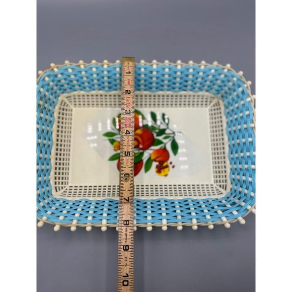 Vtg Plastona Rectangular Plastic Basket Serving Tray Blue Fruit - Picture 6 of 6